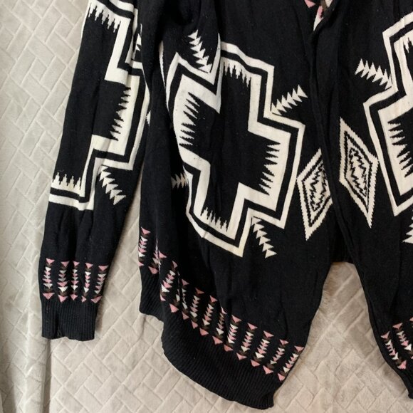 Allie & Rob Womens M Cardigan Sweater Black Aztec Print Geometric Open Front - Picture 3 of 16